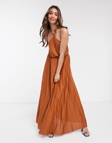 Thumbnail for your product : ASOS DESIGN halter neck pleated maxi dress in rust