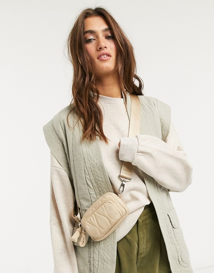 Topshop quilted mini bag in stone - ShopStyle