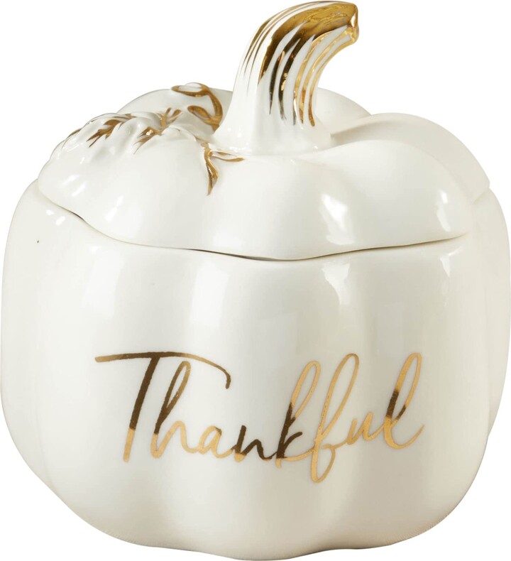 Kate Aspen Thankful White Pumpkin Decorative Bowl - Jewelry Holder/Candy Dish, Fall Decor, Home Decor, Shower Prize (23272NA)