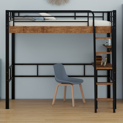 FURNITURE FACTORY OUTLET, LLC Loft Bed With Built-In Desk, Storage Shelf And Ladder