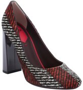 Thumbnail for your product : Fendi red and white chevron printed leather and calf hair pumps