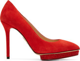 Thumbnail for your product : Charlotte Olympia Red Suede Limited Edition Swarovski Debbie Pumps