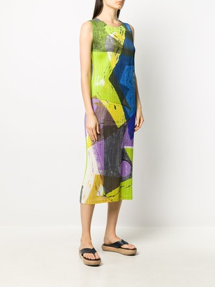 Pleats Please Issey Miyake Micro Pleat Abstract Print Dress
