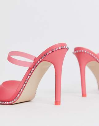 ASOS Design DESIGN Power Up studded high heeled mules in pink