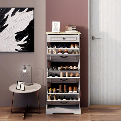 Freestanding Shoe Storage Cabinet with Flip Drawers, Adjustable Shelves, and Entryway Organizer??