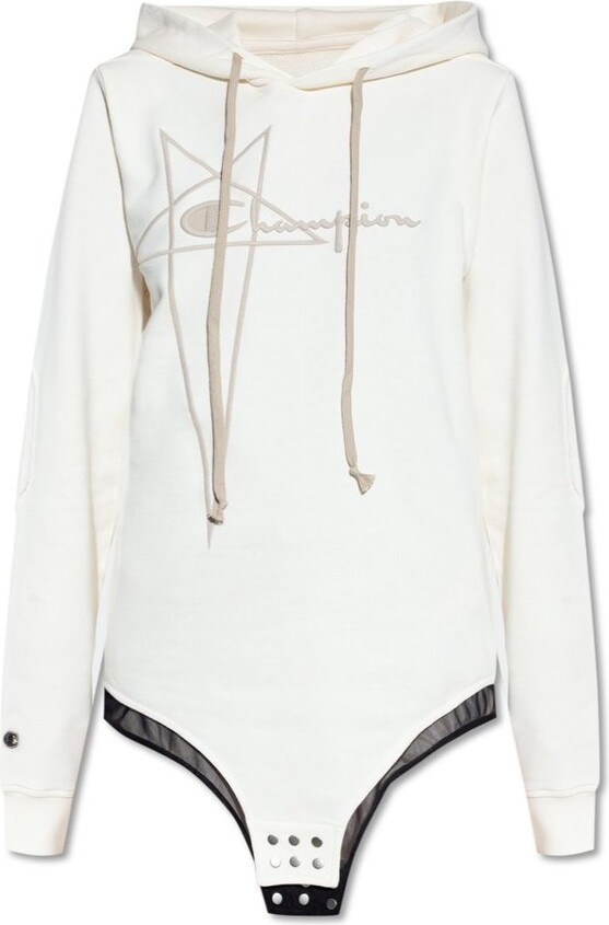 Rick Owens X Champion Logo Embroidered Drawstring Hooded Bodysuit