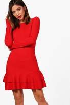 Thumbnail for your product : boohoo NEW Womens Ruffle Hem Long Sleeve Dress in