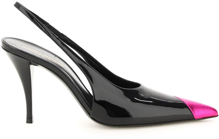 black patent leather slingbacks