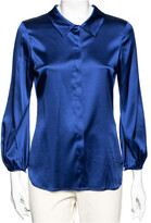 Blue Stretch Silk Button Front Shirt  
