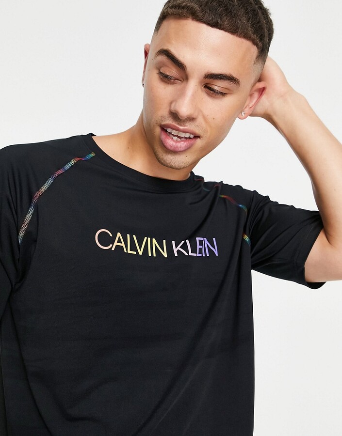 Calvin Klein Performance Pride capsule rainbow logo and arm seam T-shirt in  black - ShopStyle