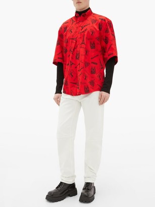 Balenciaga Monument-print Cotton Short-sleeve Shirt - Red