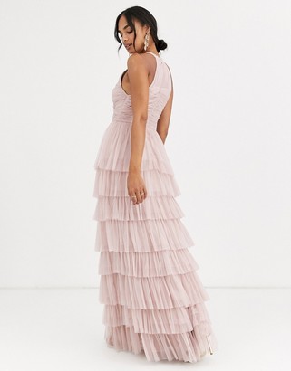 Anaya With Love halter neck tiered maxi dress with keyhole detail in frosted pink