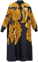 Thumbnail for your product : Biyan Liga Floral Velvet-applique Silk-satin Dress - Navy Multi