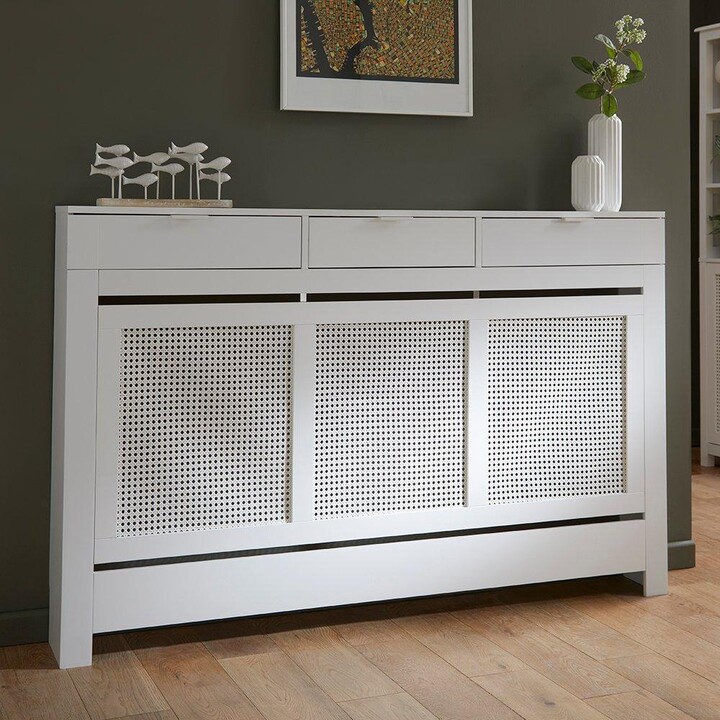 House and Homestyle Large Radiator Cover with Drawers and Rattan Panels