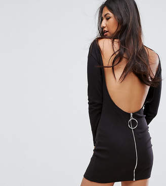 Missguided exclusive ribbed backless ring zip dress