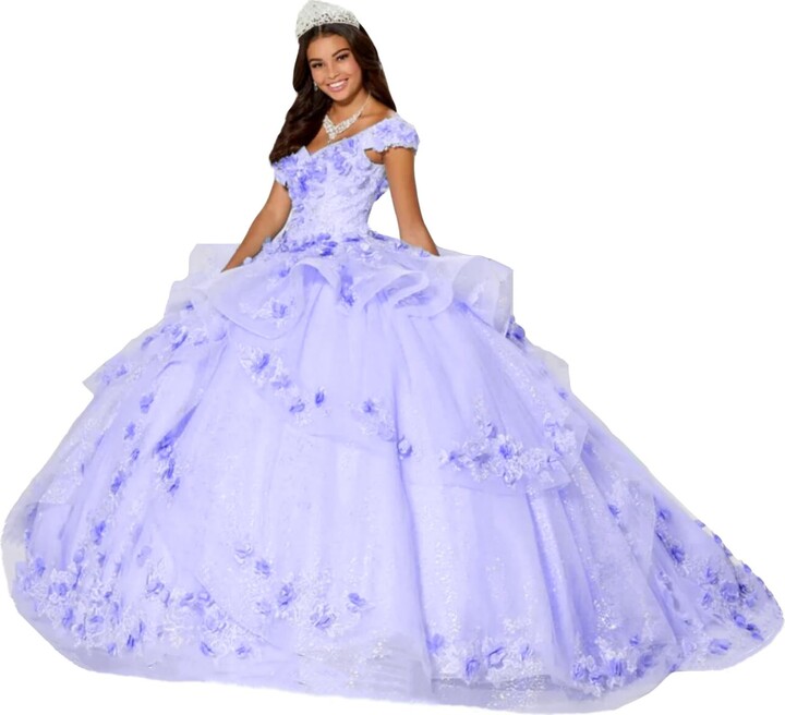 TSxuelian Women's 3D Floral Lace Applique Quinceanera Dresses Off