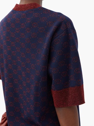 Gucci GG-logo Jacquard Wool-blend Short-sleeved Sweater - Blue Multi