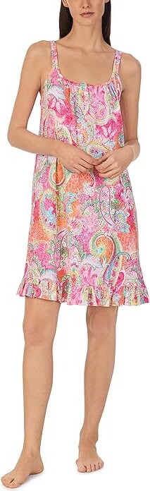 Lauren Ralph Lauren Double Strap Ruffle Hem Gown (Pink Ground Paisley ...