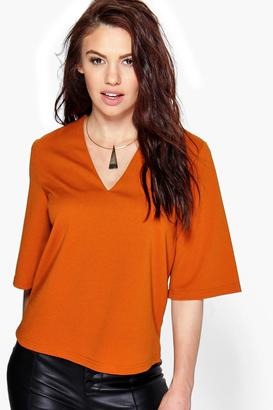 boohoo Lily Woven V Neck Top