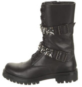 Thumbnail for your product : Rene Caovilla Leather Crystal Embellishments Combat Boots