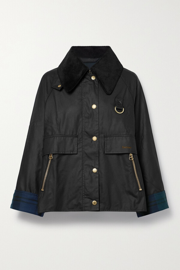 Barbour Catton Spey Corduroy-trimmed Waxed-cotton Jacket - Black