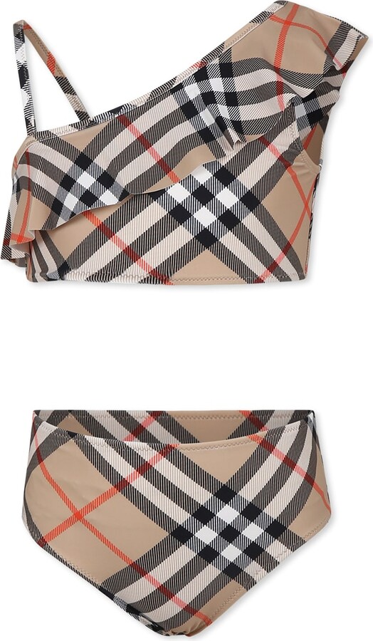 Burberry Beige Bikini For Girl With All-over Vintage Check