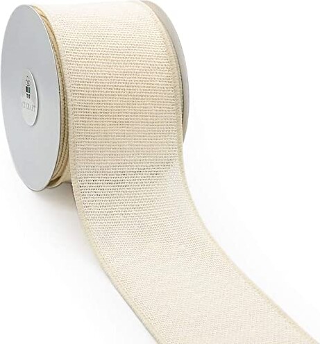 CT CRAFT LLC Canvas Wired Ribbon for Gift Wrapping, Home Decor, Decoration DIYs and Crafts, 2.5 Inch x 10 Yards x 1 Roll, Ivory Canvas