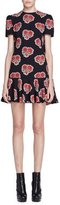 Thumbnail for your product : Alexander McQueen Short-Sleeve Poppy-Print Cape-Back Dress, Black/Red