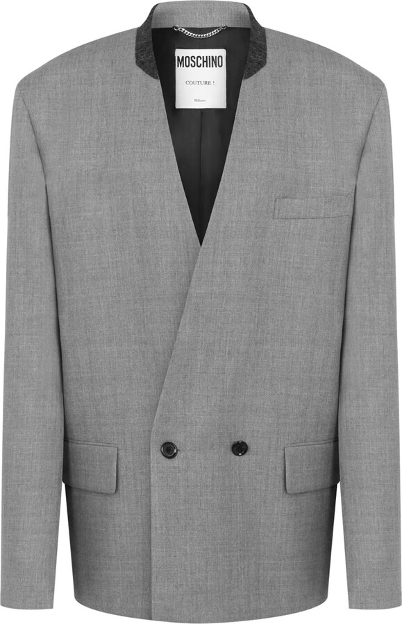 Moschino Collarless Double-Breasted Blazer