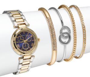 Adrienne Vittadini Crystal Bracelet Watch & Bangle Bracelet Set
