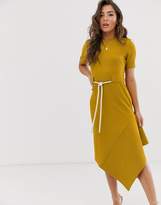 Thumbnail for your product : ASOS Design DESIGN textured midi dress with asymmetric hem and rope belt