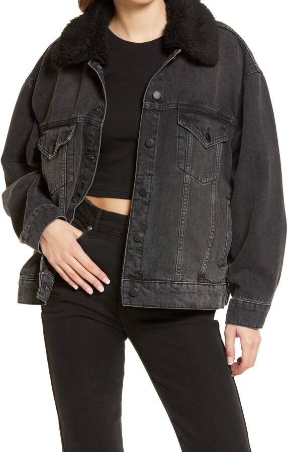 black denim jacket fur collar