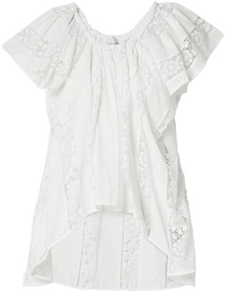 Miguelina Marisol Crochet-trimmed Embroidered Cotton-voile Top