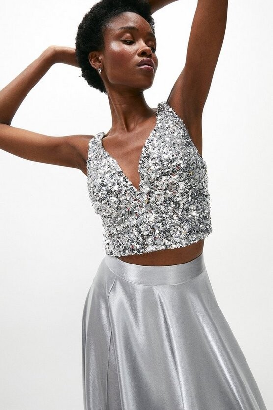 black sequin halter top