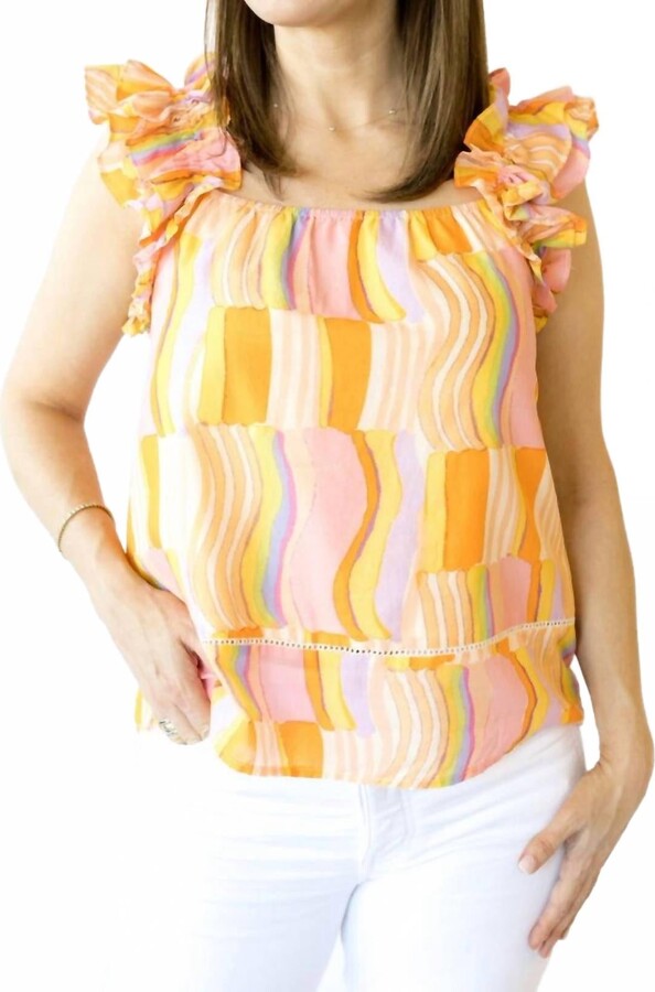 Fate Celine Ruffle Shoulder Top In Orange / Lavender