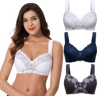 Curve Muse Womens Plus Size Minimizer Wireless Unlined Bra with Embroidery Lace