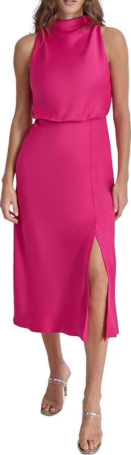 Sleeveless Draped Satin Midi-Dress