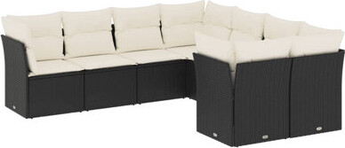 VidaXL Garden Sofa Set Black Poly Rattan 8 Piece Modular