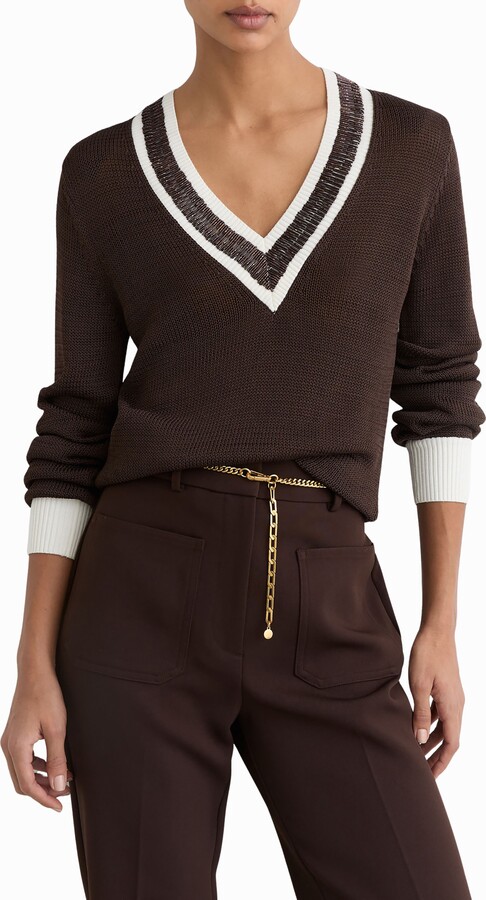Reiss Courtney Beaded Contrast Trim Sweater