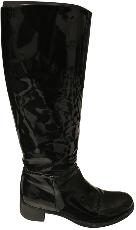 black patent leather rain boots