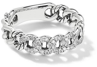 Belmont Curb Link Narrow Ring With Pavé Diamonds 2025