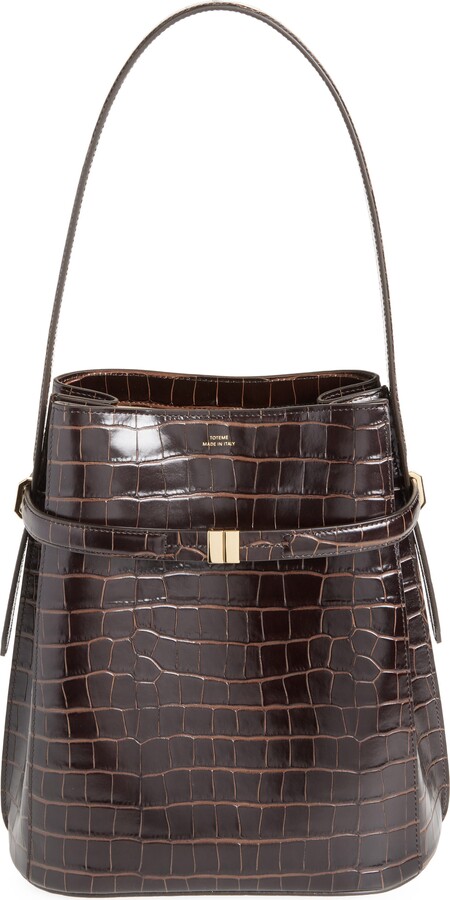 Totême Belted Croc Embossed Leather Bucket Bag