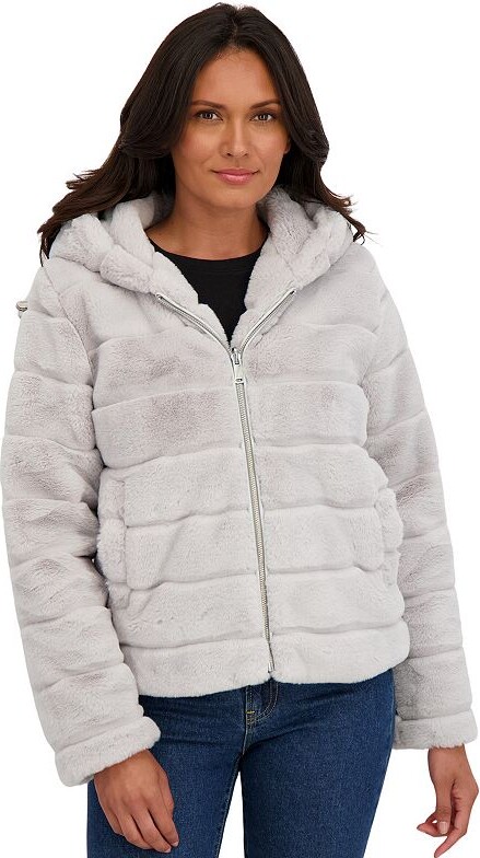 Women's Sebby Collection Reversible Faux Fur Hooded Zip Front Jacket