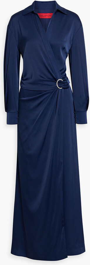 Halston Draped Satin Wrap Gown Off-white US2 ShopStyle