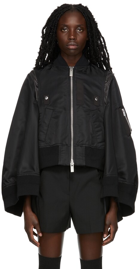 【関税&送料込】Sacai Black Cotton Blend And Nylon Bomber Ja Sacai Suiting Bonding & Nylon Twill Bomber Jacket | Saks