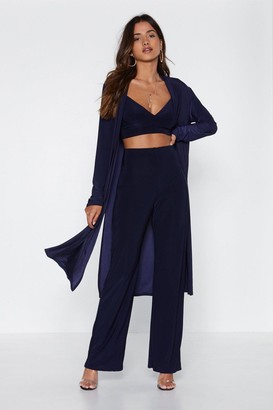 Nasty Gal Womens On the Loose 3-Pc Bralette and Wide-Leg Pant Set - Navy