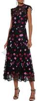 Thumbnail for your product : Lela Rose Floral-appliqued Embroidered Lace Midi Dress