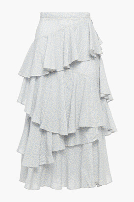 ALEXACHUNG Tiered printed cotton midi skirt