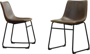 George Oliver Vintage PU Leather Dining Chairs Set of 2 Antique Brown