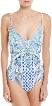 Camilla V-Neck Printed One-Piece Swimsuit